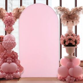 7.2FT 6.6FT 6FT Baby Pink Arch Backdrop Set of 3, Wrinkle Free Stretchy Spandex Wedding Cover, Round Chiara Background Stand for Birthday Party Baby Shower