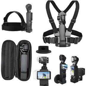 Small Case Silicone Desktop Mount Head Strap Chest Mount Strap Backpack Clip Magnetic Mount Compatible with DJI Osmo Pocket 3, Screen Protector 2Pack, Lens Protector Film 2Pack