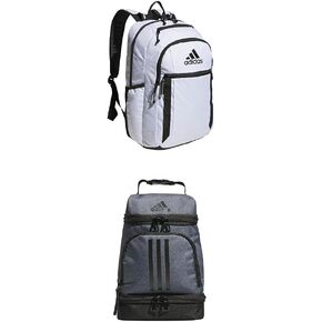 adidas Backpack (34L) + Excel Insulated Lunch Bag (6L), Black/White 3S + Black/White, One Size