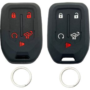 5 أزرار تغطية سليكون مفتاح ذكي FOB ملاءمة لعام 2023 2022 2021 2020 2019 GMC Sierra و Chevy Silverado 1500 2500HD 3500HD (أسود مع أحمر + أسود مع أبيض)