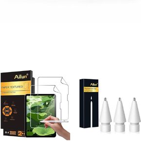 Ailun for iPad Air 11 Inch 2025/2024 [7th/6th Gen] 2 Pack Paper Textured Screen Protector and 3 Pack Apple Pencil Tips Replacement