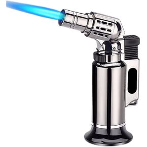Cool Torch Lighters Butane Refill, Metal Windproof Lighters, Unique Gifts for Men, Birthday Candles, Camping Gear, Kitchen Gadgets (No Butane Fuel)(Silver)