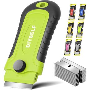 DIYSELF 1 Pack Razor Blade Scraper with 15 Extra Blades, Scraper Tool for Cleaning Window, Paint, Cooktop, Oven, Glass Stove Top Scraper, Razor Scraper with Buit-In Blade Storage
