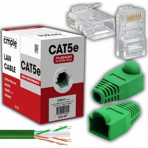 Cmple - Green Plenum Cat5e Ethernet Cable 1000ft 350MHz Bulk + 50 Pack Green RJ45 Strain Relief Boots + 100 Pack RJ45 Crimp Connectors for High-Speed Internet Bundle