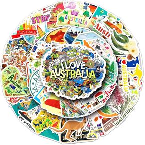 Australia Stickers, 50PCs Australian Sydney Kangaroo Vinyl Decals for Laptop, Hydro Flask, Water Bottle Phone Stickers for Kids, Toddlers, Teens, Party Supply Decals as Gifts (Australia)