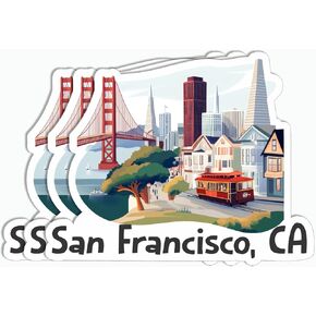 3Pcs San Francisco California Skyline Sticker - San Francisco Ca - Travel - Sticker for Water Bottle - Luggage - Tablet - Notebook