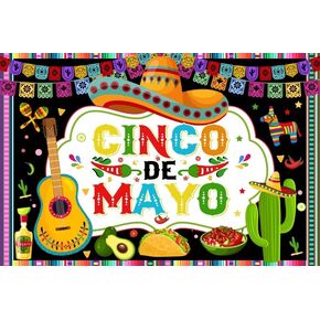 Yeele Mexican Fiesta Backdrop Guitar Cactus Cinco De Mayo Party Backdrop Colorful Striped Flag Carnival Decorations Background Day of The Dead Cake Table Banner Photo Booth 10x8ft