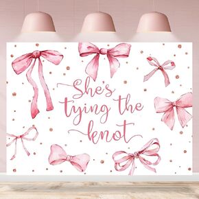 Bridal Shower Backdrop Pink Bowknot إنها تربط عقدة البكالوريوس التصوير الفوتوغرافي الخلفية