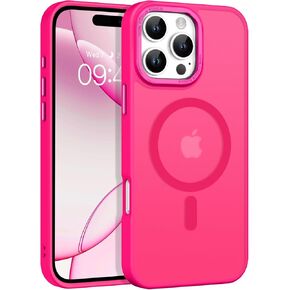 GUAGUA for iPhone 16 Pro Max Case 6.9" Compatible with MagSafe Magnetic Cases Slim Translucent Matte Shockproof Protective Anti-Scratch Phone Case for iPhone 16 Pro Max, Hot Pink