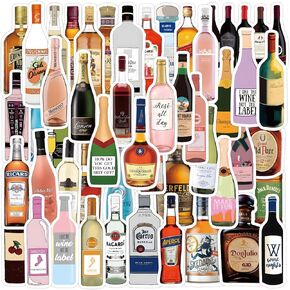 Cocktail Stickers for Laptop,55 PCS Wine Bottle Waterproof Vinyl Margarita Stickers for Water Bottle Phone Case Luggage Guitar Cute Graffiti Decals for Girls Teens Adults