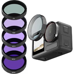 طقم تصفية 5 عبوات PL ND لـ OSMO Action 5 Pro Accessories ، CPL+ND8+ND16+ND32+ND64 Lens Lens Lens Cover for DJI Action 5 4 3 ، Multi Coated/HD Pansical Glass/Snap On/Metal Frame