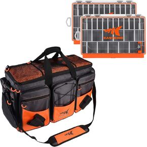 KastKing Fishing Gear & Tackle Bags - Saltwater Resistant Fishing Bags(Orange-Extra Large) & HyperSeal Waterproof Tackle Box