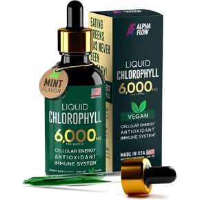 Chlorophyll Liquid Drops 6000 mg - Premium Liquid Chlorophyll Organic Energy Supplements - Pure Green Antioxidant for Immune System, Energy Levels, Digestion & Skin - Non-GMO, Vegan