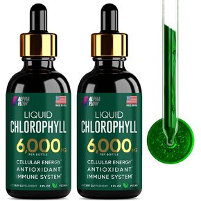 Chlorophyll Liquid Drops 6000 mg - Premium Liquid Chlorophyll Organic Energy Supplements - Pure Green Antioxidant for Immune System, Energy Levels, Digestion & Skin - Non-GMO, Vegan