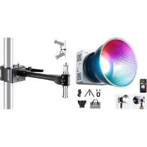 NEEWER HB80C RGBWW LED Video Light with Built-in 72Wh Battery & 100W PD Fast Charging, 80W Mini RGB COB Continuous Output Lighting and Super Clamp with 6" Extension Arm Kit for Photography