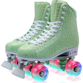 Roller Skate for Women Girls and Kids, High-top Double Row-Classic Rollerskates Size 5 6 7 8 9 10 11 and Youth Size 2 3, Indoor Outdoor Roller Skates for Beginner Ladies with Light-up Wheels