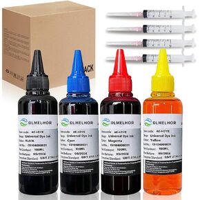 Universal Dye Ink Refill Kit for HP Canon Epsn Brother Lexmark Samsung Dell Kodak Inkjet Printers 4 Color Set Compatible Cartridges Refillable Cartridge CISS CIS System with 4 Syringes,400ml