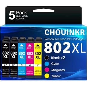 802XL Ink Cartridges Remanufactured 802XL Ink Cartridges Combo Pack for WF-4740 WF-4730 WF-4720 WF-4734 EC-4020 EC-4030 Printer, 5 Pack