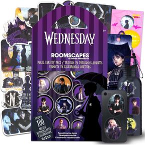 Wednesday Sticker Decal Set - Bundle with 100 Assorted Wednesday Decals for Laptops, Cell Phones, Water Bottles and More Plus Bookmark | Wednesday Addams Decals