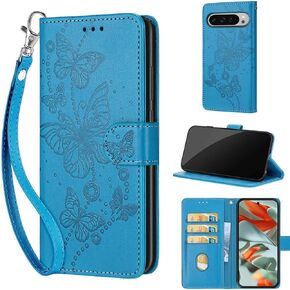 Designed for Google Pixel 9 Pro XL Case Wallet,Women Flip Folio Cover with Embossed PU Leather Stand Credit Card Holders Slots Wrist Strap Phone Case for Pixel 9 Pro XL 6.8 inch (Pink Girl)