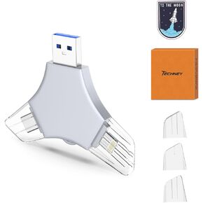 USB 3.0 Flash Drive 64gb for iPhone, 3in1 External Memory Picture Keeper Storage Stick for Photo/Video/Data Saver/Backup, V7.14High Speed Thumb Drives for iPhone/iPad/Android/PC - Dove