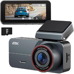 Dash Cam الأمامي ، كاميرا اندفاعة للسيارات 3.39 "IPS 2.5k QHD مع بطاقة 32 جيجابايت ، زاوية بعرض 160 درجة ، مستشعر G ، رؤية ليلية ، وضع وقوف السيارات على مدار 24 ساعة ، كاميرا السيارة الأمامية