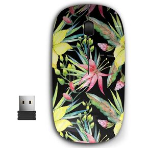 2.4G Ergonomic Portable USB Wireless Mouse for PC, Laptop, Computer, Notebook with Nano Receiver (Tropical Hawaii Plants Watercolor)