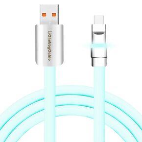 chubbycable Neon Chubby - Fast Charge Cable with Smart Light RGB Color Gradual Light Up LED USB Charging Cable, Green, USB-A to Type-C, 6.6 FT