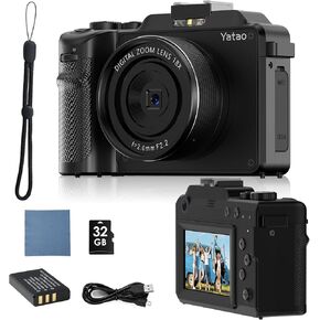 Digital Camera, 1080P Video Camera for Photography and YouTube, 44mp 18X Digital Zoom Camera, Including 32GB SD Card and 2 Batteries