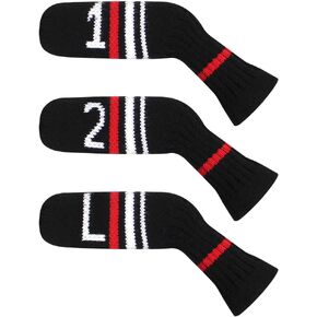 Scott Edward 1/7/10 Pcs Knitted Golf Club Head Covers for Irons Wedge Cuteness and Basically Socks Shape Washable Golf Club Head Protector on Red/Blue Warning Style