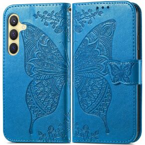 MEUPZZK for Samsung Galaxy S24+ Plus 5G Wallet Case, Embossed Butterfly Premium PU Leather [Kickstand] [Card Slots] [Wrist Strap] [6.7 inch] Phone Cover for Samsung S24 Plus (A-Rose)