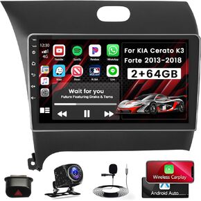 2+64G Android 13 CarPlay Car Stereo Radio for KIA Cerato K3 Forte 2013-2018, 9'' HD Touch Screen Compatible with Android Auto, AHD Backup Camera, GPS Navigation, WiFi, FM RDS