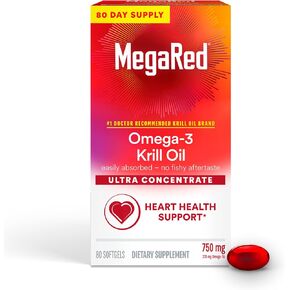 MegaRed #1 Doctor Recommended Krill Oil Brand - 1000mg Omega 3 Supplement with EPA, DHA, Astaxanthin & Phospholipids, Supports Heart, Brain, Joint and Eye Health, No Fish Oil Aftertaste - 60 Softgels