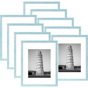 5x7 Picture Frame Set of 9, Display Pictures 4x6 with Mat or 5 x 7 Without Mat, Photo Frame for Wall Mounting or Tabletop Display, Black.