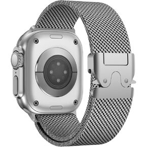 Milanese Mesh Loop for 44 mm 45 mm Apple Watch Band for Men 42mm 44mm 46mm 38mm 45mm Series 7 40mm 41mm 49mm Women,Stainless Steel Parachute Buckle for iWatch Ultra 2 Series 10 9 8 7 6 SE 5 4 3