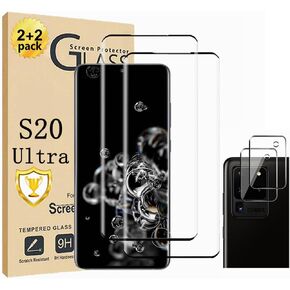 Galaxy S20 Ultra Screen Protector, Tempered Glass Screen Protector【2+2 Pack】 2 Pack Camera Lens Protector, 9H Hardness Tempered Glass Screen Protector for Samsung Galaxy S20 Ultra