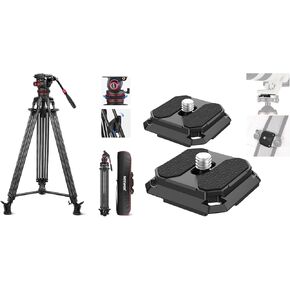 NEEWER LL35 78" Video Tripod Carbon Fiber, Quick Release & Rapid Height Adjust,Heavy Duty Camera Tripod with 2 Pack Quick Release Plate, Fluid Head Damping Adjustable, QR Plate Compatible with DJI RS