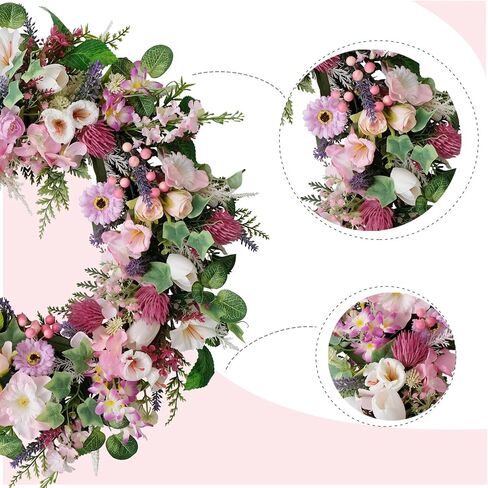 Egolot 24 Inch Spring Summer Colorful Flower Wreath for Front Door, Forsythia Lavender Wild Flowers Wreath for Home Decor, Colorful Wild Flowers with Green Leaves Wreath for Everyday in Kuwait