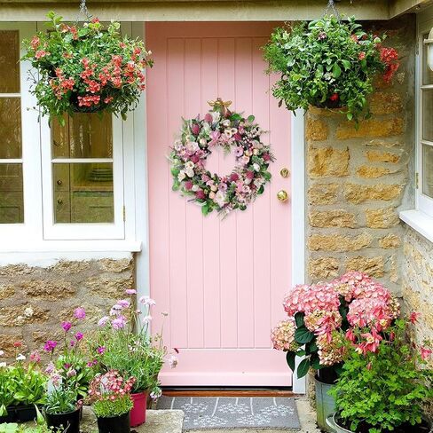 Egolot 24 Inch Spring Summer Colorful Flower Wreath for Front Door, Forsythia Lavender Wild Flowers Wreath for Home Decor, Colorful Wild Flowers with Green Leaves Wreath for Everyday in Kuwait
