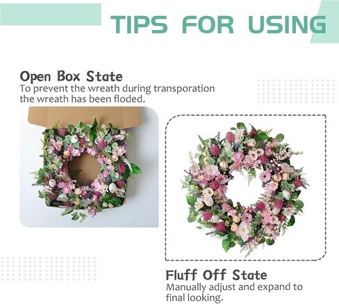 Egolot 24 Inch Spring Summer Colorful Flower Wreath for Front Door, Forsythia Lavender Wild Flowers Wreath for Home Decor, Colorful Wild Flowers with Green Leaves Wreath for Everyday in Kuwait