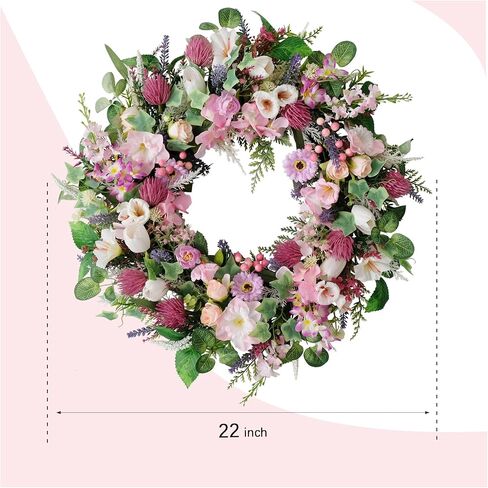 Egolot 24 Inch Spring Summer Colorful Flower Wreath for Front Door, Forsythia Lavender Wild Flowers Wreath for Home Decor, Colorful Wild Flowers with Green Leaves Wreath for Everyday in Kuwait