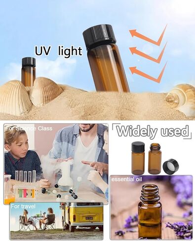 jiuwu 10 Pack Glass Vials with Screw Caps，Amber Small Vials,10 Ml Glass Vials,Glass Bottles for Sample,Essential Oil,Perfume,Liquid Sampling Sample in Kuwait