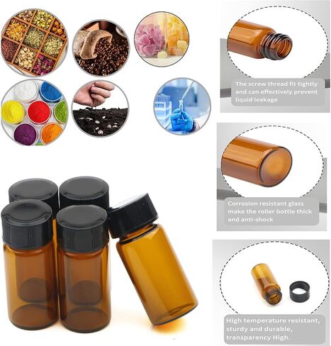 jiuwu 10 Pack Glass Vials with Screw Caps，Amber Small Vials,10 Ml Glass Vials,Glass Bottles for Sample,Essential Oil,Perfume,Liquid Sampling Sample in Kuwait