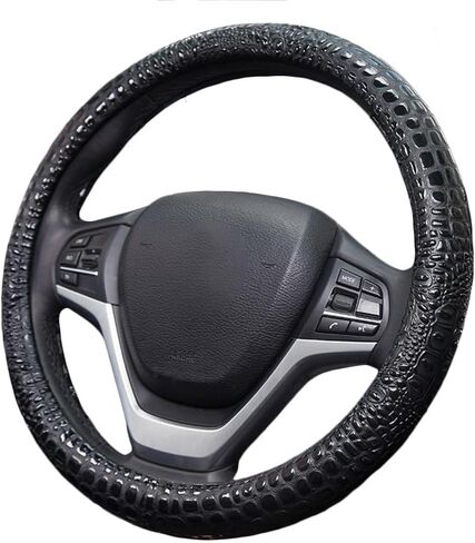 Car Steering Wheel Cover Stereo Personality Fashion Crocodile Grain Design Steering Wheel Covers in The Car for 37cm 38cm, Beige in Saudi Arabia