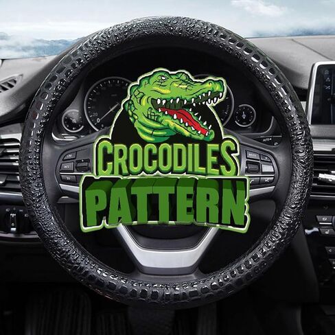Car Steering Wheel Cover Stereo Personality Fashion Crocodile Grain Design Steering Wheel Covers in The Car for 37cm 38cm, Beige in Saudi Arabia