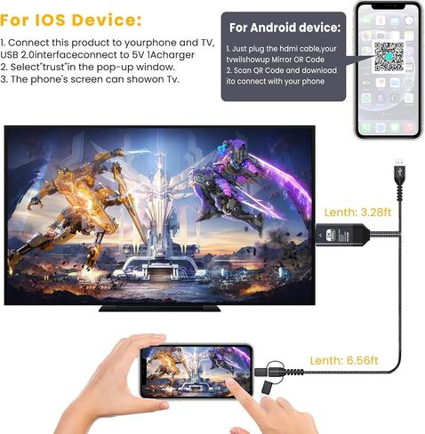 Lighting to HDMI Cable, HDMI Adapter for TV Phone to TV 1080P Digital AV Adapter 3 in 1 Sync Screen Connector Cable Compatible for Lighting USB C Micro USB to HDTV Projector Monitor in Kuwait