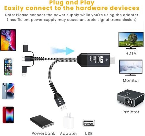 Lighting to HDMI Cable, HDMI Adapter for TV Phone to TV 1080P Digital AV Adapter 3 in 1 Sync Screen Connector Cable Compatible for Lighting USB C Micro USB to HDTV Projector Monitor in Kuwait