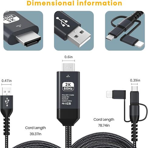 Lighting to HDMI Cable, HDMI Adapter for TV Phone to TV 1080P Digital AV Adapter 3 in 1 Sync Screen Connector Cable Compatible for Lighting USB C Micro USB to HDTV Projector Monitor in Kuwait