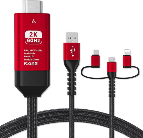 Lighting to HDMI Cable, HDMI Adapter for TV Phone to TV 1080P Digital AV Adapter 3 in 1 Sync Screen Connector Cable Compatible for Lighting USB C Micro USB to HDTV Projector Monitor in Kuwait