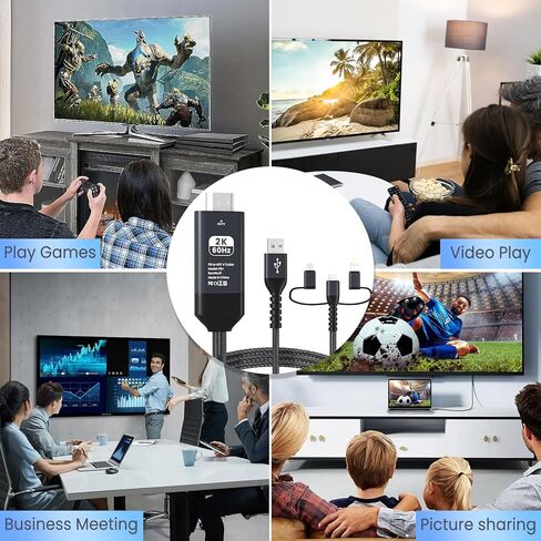 Lighting to HDMI Cable, HDMI Adapter for TV Phone to TV 1080P Digital AV Adapter 3 in 1 Sync Screen Connector Cable Compatible for Lighting USB C Micro USB to HDTV Projector Monitor in Kuwait